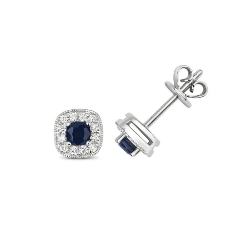 Diamond And Sapphire Cushion Studs